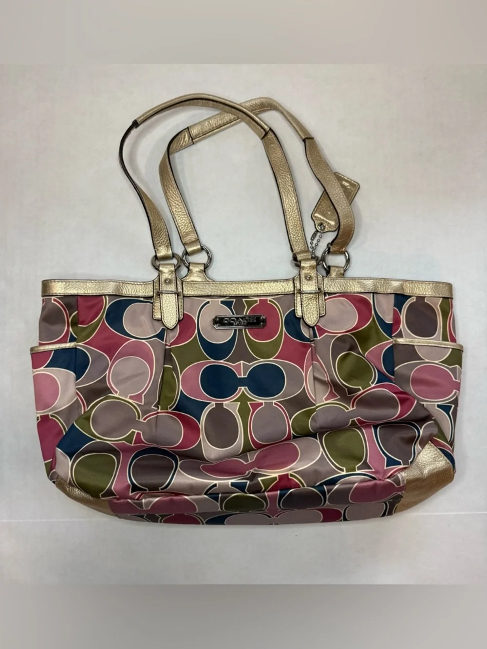 Coach Signature Scarf Sateen Gold Trim Satin Handbag Tote